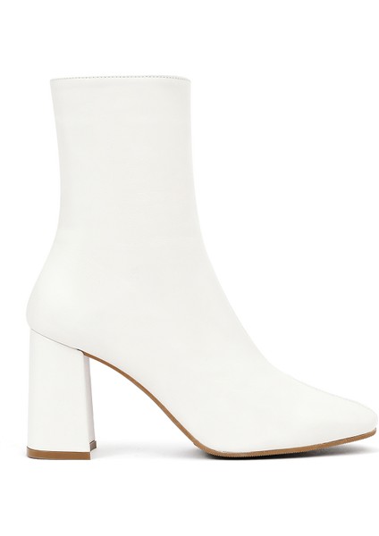 Kadın Krem Fermuarlı Kalın Topuklu Deri Bot 25WFD130818