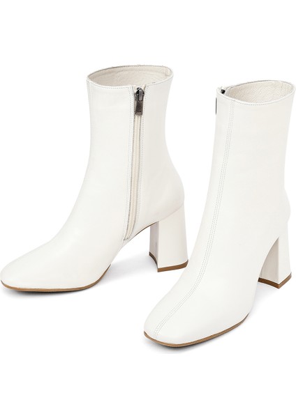 Kadın Krem Fermuarlı Kalın Topuklu Deri Bot 25WFD130818 modelleri