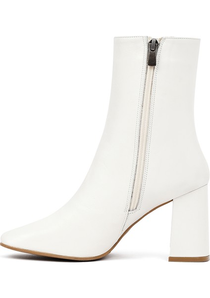 Kadın Krem Fermuarlı Kalın Topuklu Deri Bot 25WFD130818 fırsatları