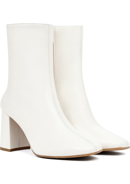 Kadın Krem Fermuarlı Kalın Topuklu Deri Bot 25WFD130818 indirimleri