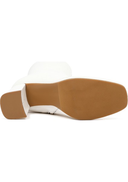 Kadın Krem Fermuarlı Kalın Topuklu Deri Bot 25WFD130818