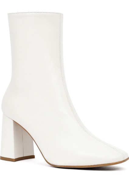 Kadın Krem Fermuarlı Kalın Topuklu Deri Bot 25WFD130818