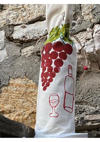 Bej Renk Pamuklu Üzüm Desenli Büzgülü El Yapımı Şişe Kılıfı fiyatları