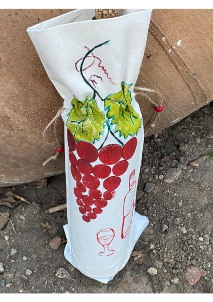 Bej Renk Pamuklu Üzüm Desenli Büzgülü El Yapımı Şişe Kılıfı modelleri