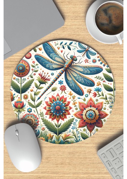 Yusufçuk Kuşu Desenli No:4 Baskılı Yuvarlak Gaming Mousepad