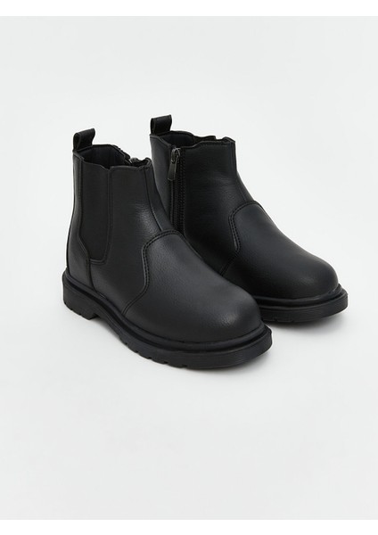 Yeni Sezon Deri Görünümlü Fermuarlı Erkek Çocuk Bot