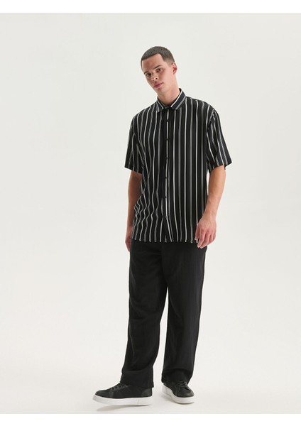 Yeni Sezon Regular Fit Kısa Kollu Çizgili Viskon Erkek Gömlek fiyatları