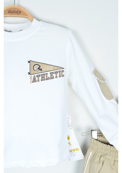 Çantalı Athletic Baskılı 3 Parça Sweatshirt, Pantolon, Çanta Erkek Çocuk Takımı (2-5 Yaş)