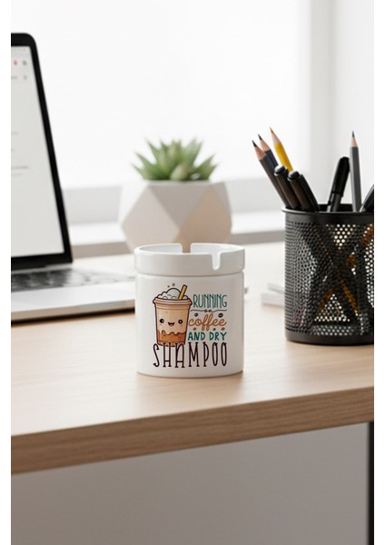Running On Coffee Baskılı Seramik Kapaklı Kokusuz Küllük