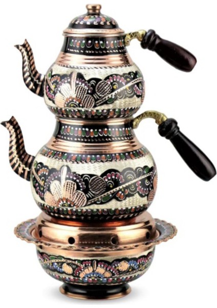 Ocaklı Bakır Çaydanlık - Büyük Boy -Isıtıcılı Bakır Çaydanlık- Jel Yakıtlı Bakır Çaydanlık