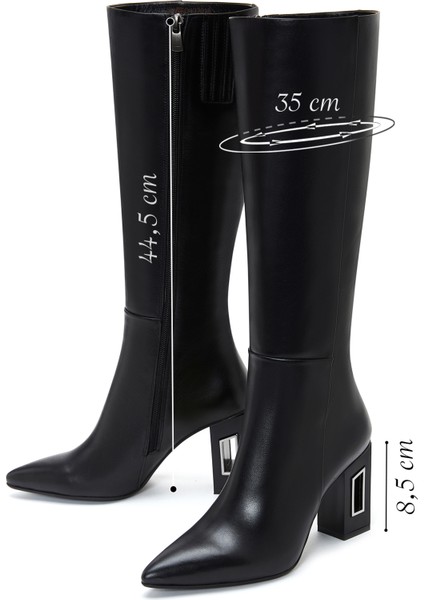 Kadın Siyah Fermuarlı Topuklu Deri Çizme 25WFD131518 fiyatları