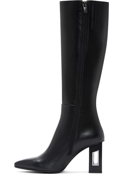 Kadın Siyah Fermuarlı Topuklu Deri Çizme 25WFD131518 fırsatları
