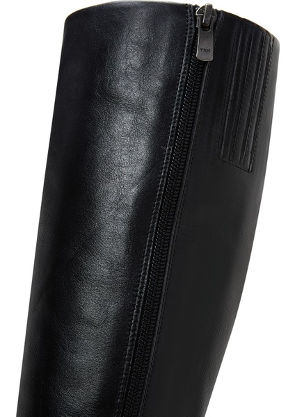 Kadın Siyah Fermuarlı Topuklu Deri Çizme 25WFD131518