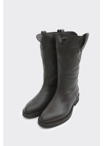 Hakiki Deri Bilekte Fermuarlı Kadın Diz Altı Çizme fiyatları