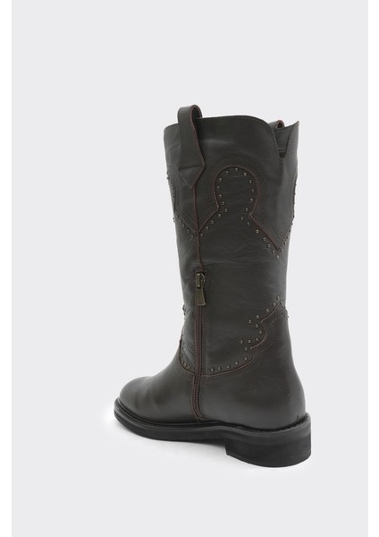 Hakiki Deri Bilekte Fermuarlı Kadın Diz Altı Çizme modelleri