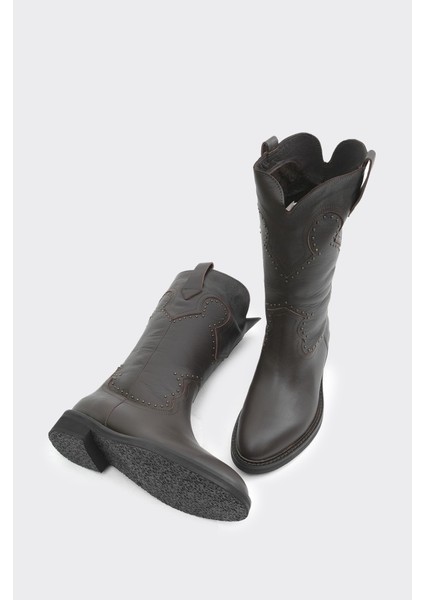 Hakiki Deri Bilekte Fermuarlı Kadın Diz Altı Çizme fırsatları