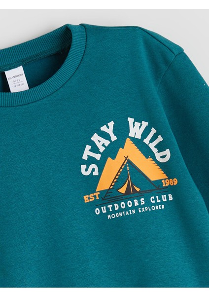 Yeni Sezon Bisiklet Yaka Baskılı Erkek Çocuk Sweatshirt 2'li modelleri
