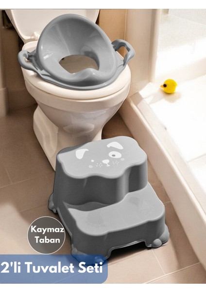 Çocuklar Için Tuvalet Eğitim Seti, Kaydırmaz Basamak ve Kulplu Klozet Koltuğu