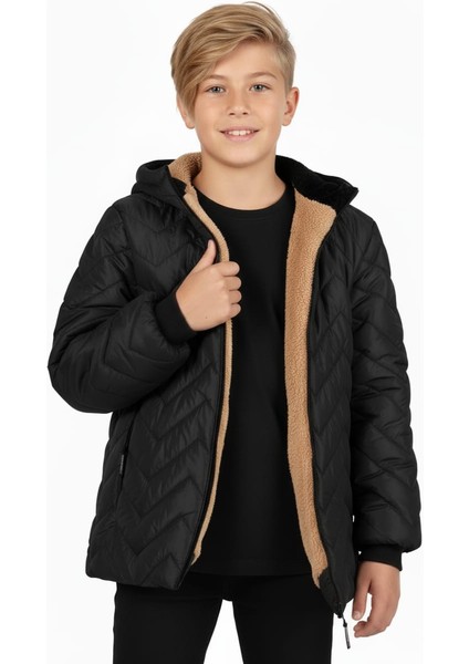 Erkek Çocuk Su ve Rüzgar Geçirmez Içi Welsoftlu Kapüşonlu Mont