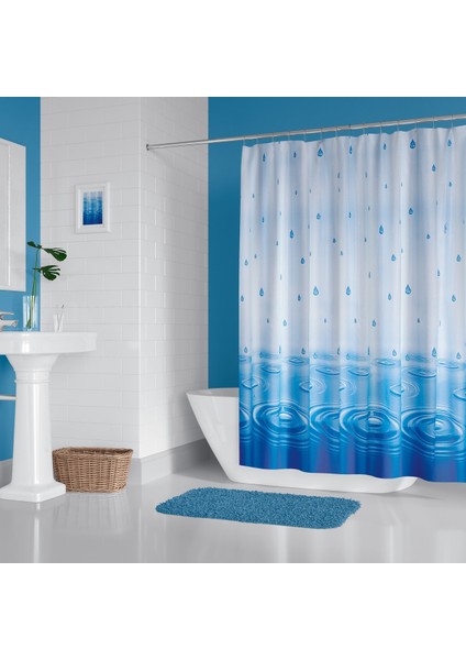Banyo Duş Perdesi 5020 Mavi 120X200 Perde Borusu Askı Aparatı 90X130 Hediyeli fiyatları