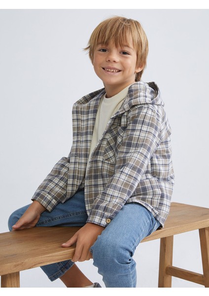Yeni Sezon Kapüşonlu Ekose Erkek Çocuk Oduncu Gömlek