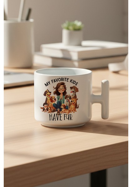My Favorite Kids Have Fur Baskılı Hediyelik T Kulplu Latte Fincanı Kupa Bardak