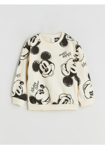 Yeni Sezon Bisiklet Yaka Mickey Mouse Baskılı Erkek Çocuk Sweatshirt