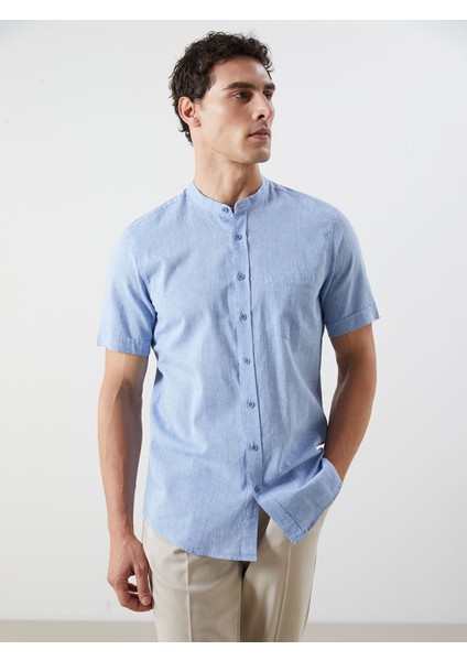 Yeni Sezon Regular Fit Kısa Kollu Keten Karışımlı Erkek Gömlek