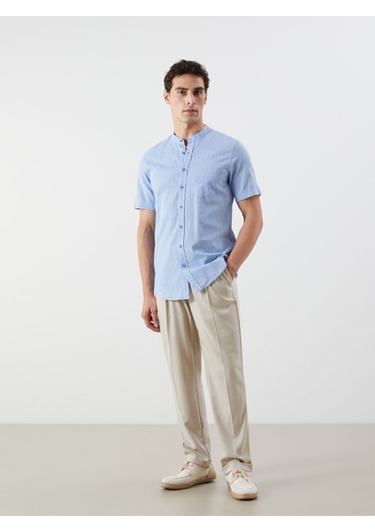 Yeni Sezon Regular Fit Kısa Kollu Keten Karışımlı Erkek Gömlek fiyatları