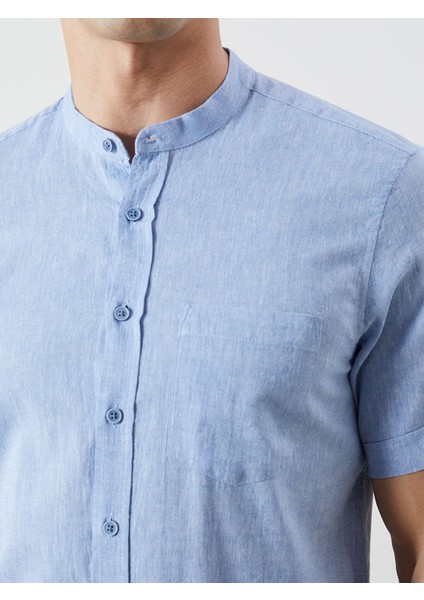 Yeni Sezon Regular Fit Kısa Kollu Keten Karışımlı Erkek Gömlek modelleri