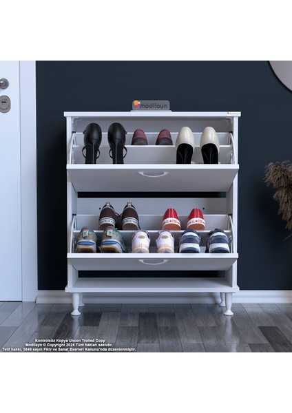 Asaf Antre Ayakkabılık Beyaz Renk 72 cm 2 Düşer Kapak 4 Göz Raf Bölmeli Ayakkabılık 72X86X25,5 cm modelleri