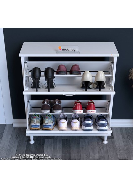 Asaf Antre Ayakkabılık Beyaz Renk 72 cm 2 Düşer Kapak 4 Göz Raf Bölmeli Ayakkabılık 72X86X25,5 cm fırsatları