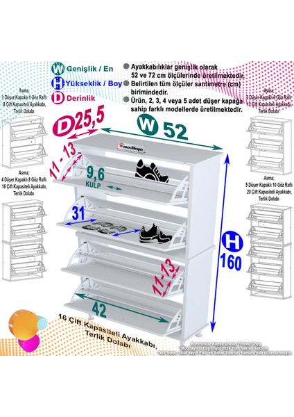 Asaf 2 Li Antre Meşe Renk Ayakkabılık 52 cm 4 Düşer Kapak 8 Göz Bölmeli Ayakkabılık 52X160X25,5 cm fiyatları