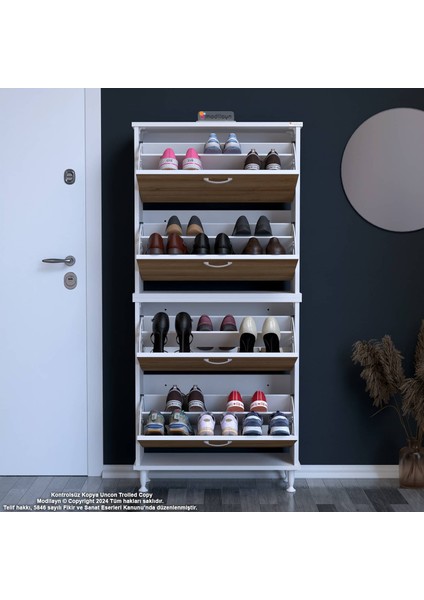 Asaf 2 Li Antre Meşe Renk Ayakkabılık 52 cm 4 Düşer Kapak 8 Göz Bölmeli Ayakkabılık 52X160X25,5 cm fırsatları