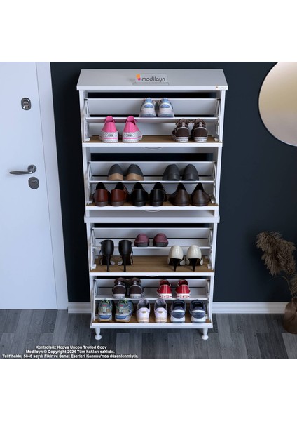 Asaf 2 Li Antre Meşe Renk Ayakkabılık 52 cm 4 Düşer Kapak 8 Göz Bölmeli Ayakkabılık 52X160X25,5 cm indirimleri