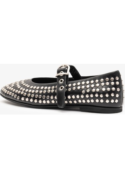 Joan Siyah Deri Zımbalı Kadın Babet modelleri