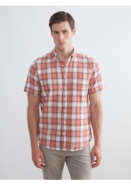 Yeni Sezon Regular Fit Kısa Kollu Ekose Poplin Erkek Gömlek
