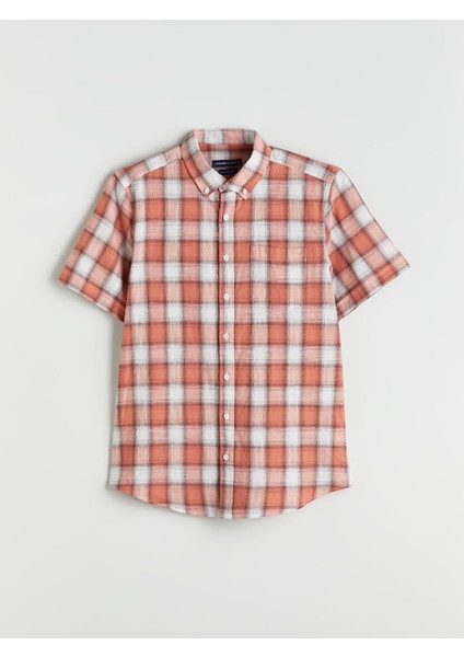 Yeni Sezon Regular Fit Kısa Kollu Ekose Poplin Erkek Gömlek indirimleri