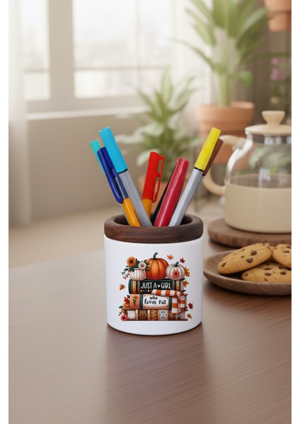 Just A Girl Who Loves Fall Baskılı Seramik Kalemlik Masaüstü Düzenleyici