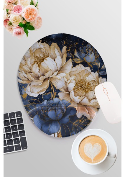 Doğa Temalı Yaz Çiçekleri Baskılı Oyuncu Gaming Oval Bilek Destekli Mousepad