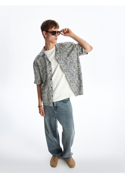 Yeni Sezon Rahat Kalıp Kısa Kollu Desenli Viskon Erkek Gömlek fiyatları