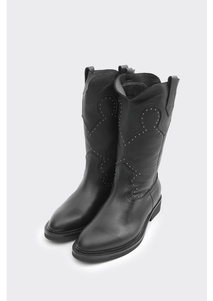 Hakiki Deri Bilekte Fermuarlı Kadın Diz Altı Çizme fiyatları