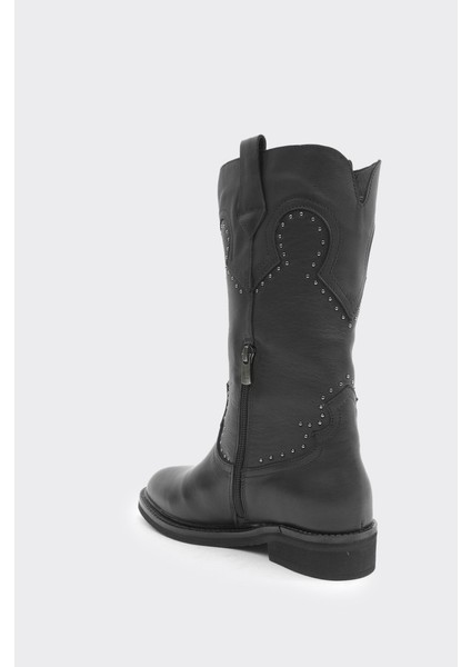 Hakiki Deri Bilekte Fermuarlı Kadın Diz Altı Çizme modelleri