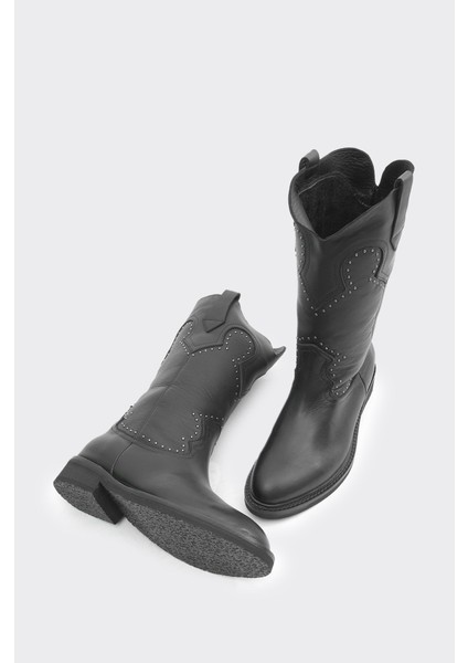 Hakiki Deri Bilekte Fermuarlı Kadın Diz Altı Çizme fırsatları