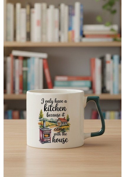 I Only Love Kitchen Baskılı Yeşil D Kulplu Kupa Bardak