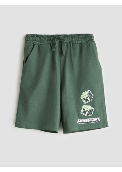 Yeni Sezon Beli Lastikli Minecraft Baskılı Erkek Çocuk Şort