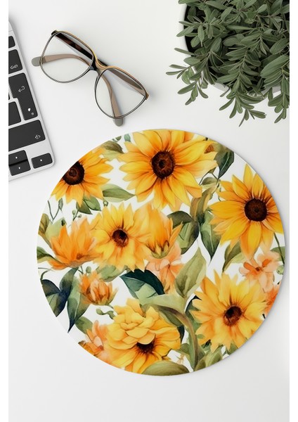 Ayçiçekleri Temalı No:2 Baskılı Yuvarlak Gaming Mousepad