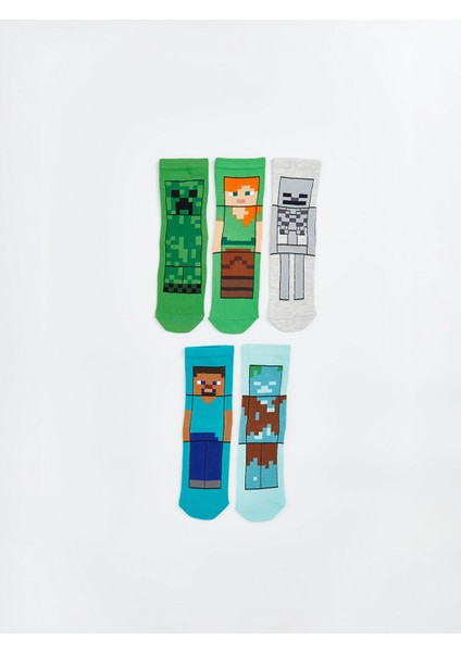 Yeni Sezon Minecraft Baskılı Erkek Çocuk Soket Çorap 5'li
