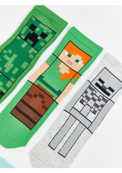 Yeni Sezon Minecraft Baskılı Erkek Çocuk Soket Çorap 5'li modelleri