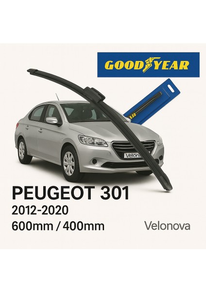 Good Year 2’li Set Muz Tipi Silecek Takımı Peugeot 301 2012-2020 Ön Cam Sileceği 600MM-400MM